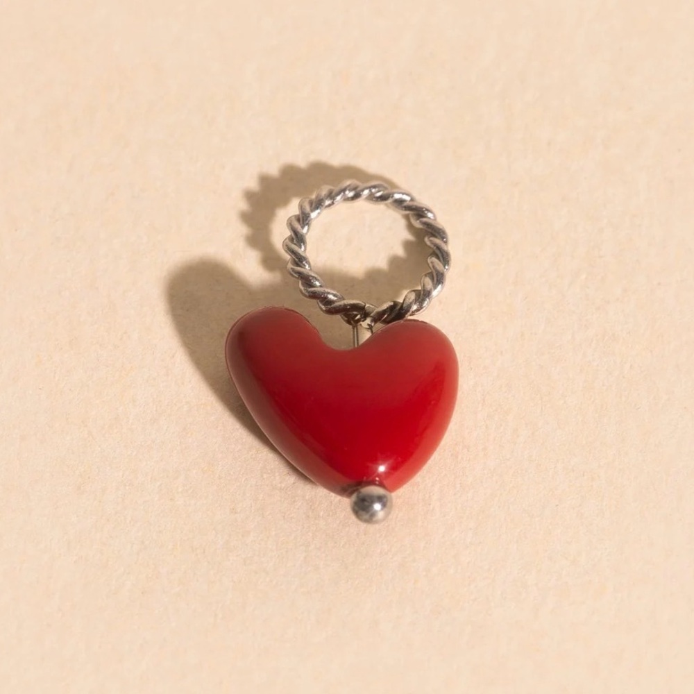 Oh Clem Heart Bead Necklace Charm, Silver / Tarnish-free, Irritation-free / NIB